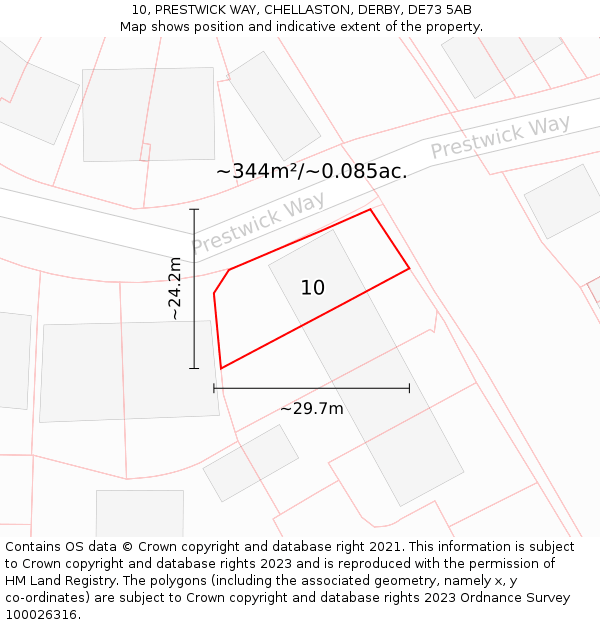 10, PRESTWICK WAY, CHELLASTON, DERBY, DE73 5AB: Plot and title map