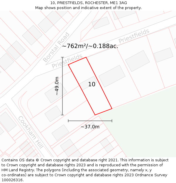 10, PRIESTFIELDS, ROCHESTER, ME1 3AG: Plot and title map