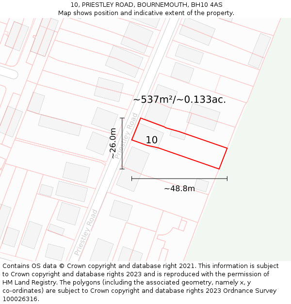 10, PRIESTLEY ROAD, BOURNEMOUTH, BH10 4AS: Plot and title map