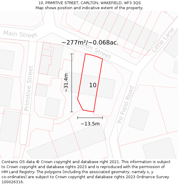 10, PRIMITIVE STREET, CARLTON, WAKEFIELD, WF3 3QS: Plot and title map