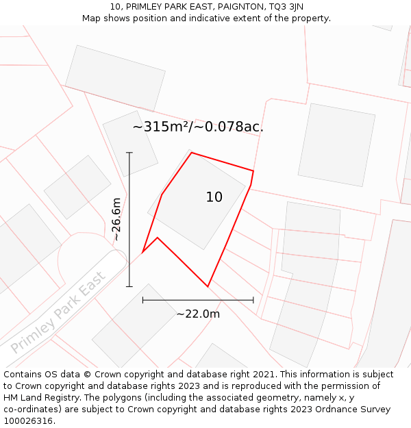 10, PRIMLEY PARK EAST, PAIGNTON, TQ3 3JN: Plot and title map