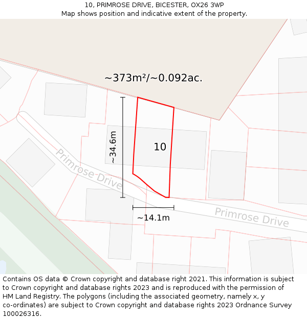 10, PRIMROSE DRIVE, BICESTER, OX26 3WP: Plot and title map