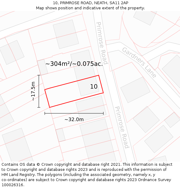 10, PRIMROSE ROAD, NEATH, SA11 2AP: Plot and title map