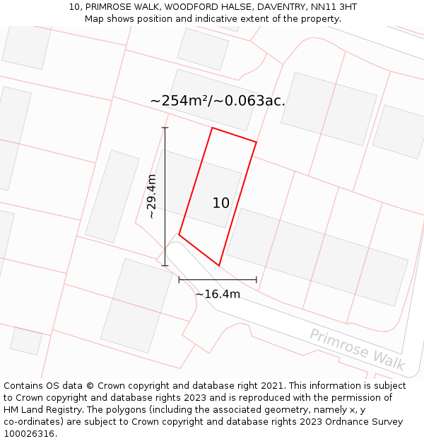 10, PRIMROSE WALK, WOODFORD HALSE, DAVENTRY, NN11 3HT: Plot and title map
