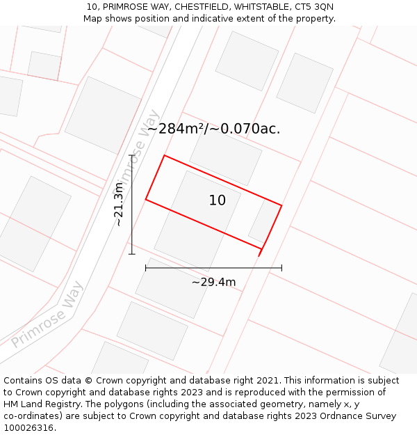 10, PRIMROSE WAY, CHESTFIELD, WHITSTABLE, CT5 3QN: Plot and title map