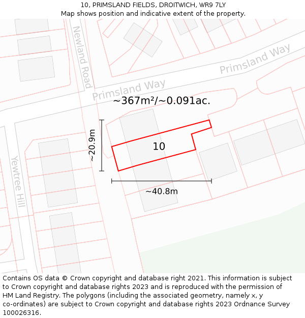 10, PRIMSLAND FIELDS, DROITWICH, WR9 7LY: Plot and title map