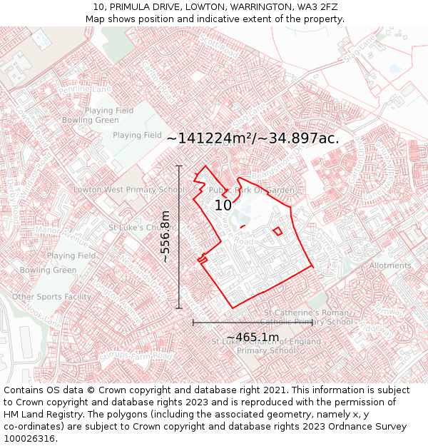 10, PRIMULA DRIVE, LOWTON, WARRINGTON, WA3 2FZ: Plot and title map
