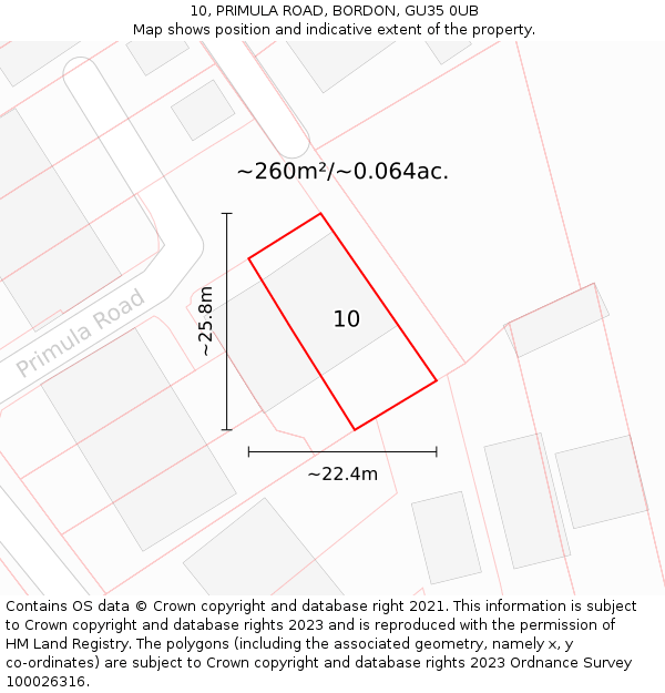 10, PRIMULA ROAD, BORDON, GU35 0UB: Plot and title map