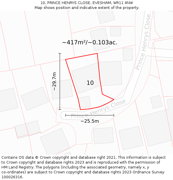 10, PRINCE HENRYS CLOSE, EVESHAM, WR11 4NW: Plot and title map