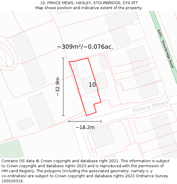 10, PRINCE MEWS, HAGLEY, STOURBRIDGE, DY9 0FT: Plot and title map