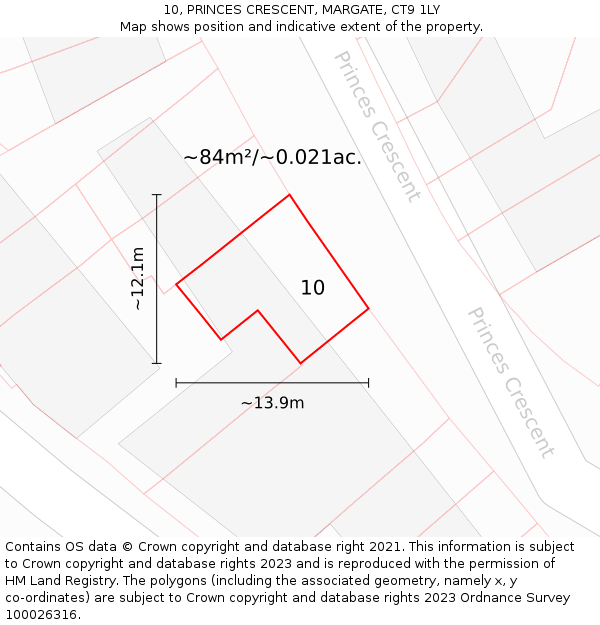 10, PRINCES CRESCENT, MARGATE, CT9 1LY: Plot and title map