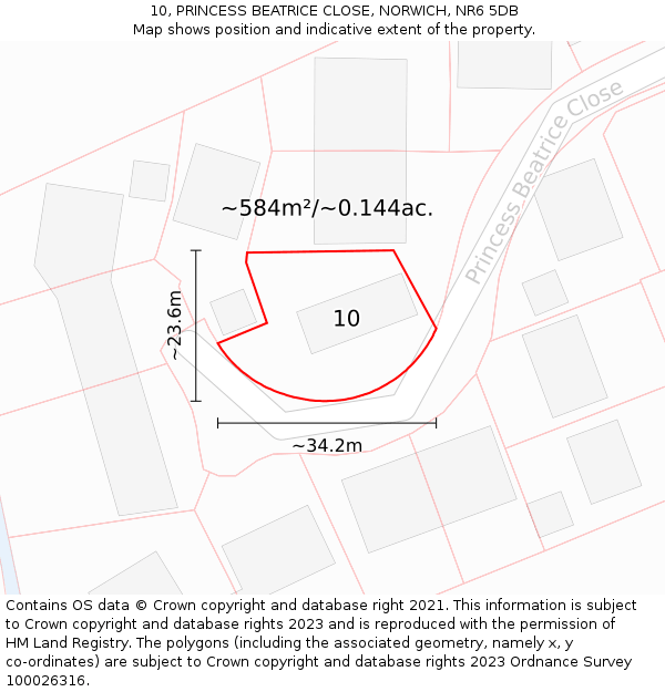 10, PRINCESS BEATRICE CLOSE, NORWICH, NR6 5DB: Plot and title map