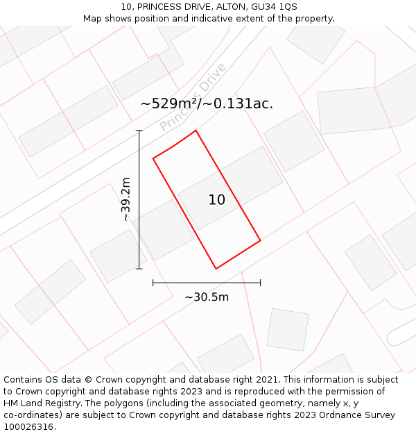 10, PRINCESS DRIVE, ALTON, GU34 1QS: Plot and title map