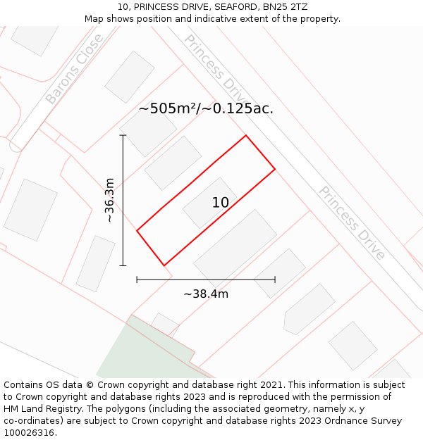 10, PRINCESS DRIVE, SEAFORD, BN25 2TZ: Plot and title map