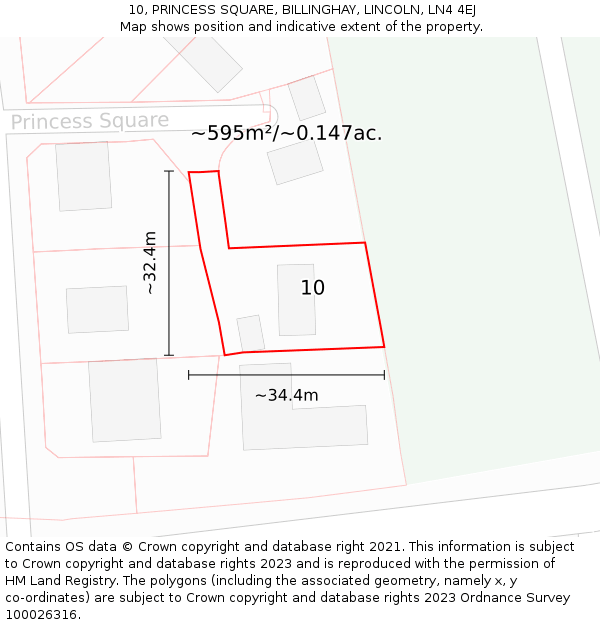 10, PRINCESS SQUARE, BILLINGHAY, LINCOLN, LN4 4EJ: Plot and title map