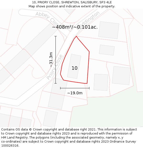 10, PRIORY CLOSE, SHREWTON, SALISBURY, SP3 4LE: Plot and title map
