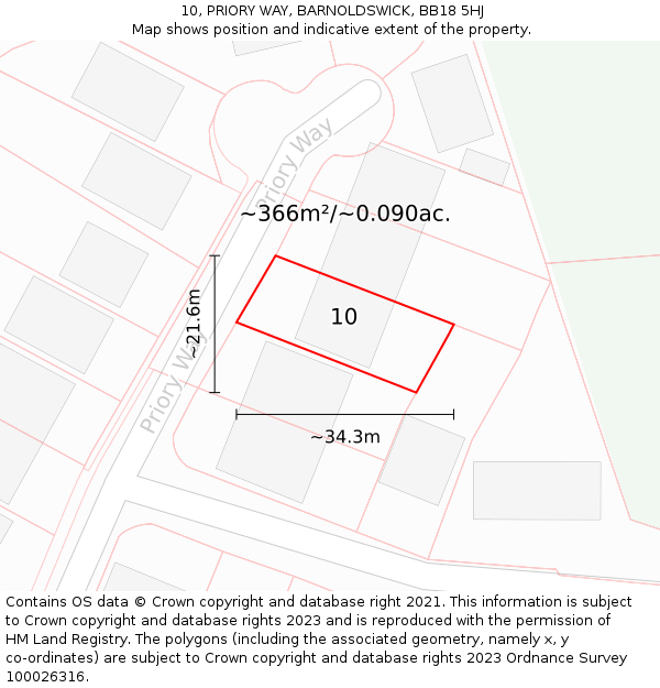 10, PRIORY WAY, BARNOLDSWICK, BB18 5HJ: Plot and title map