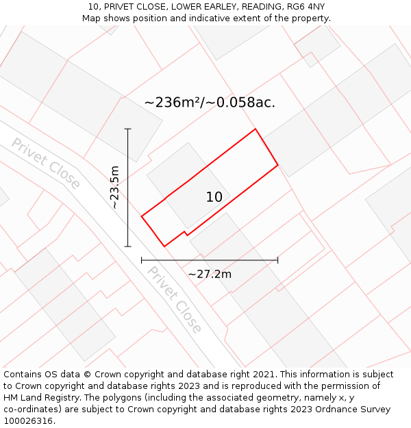 10, PRIVET CLOSE, LOWER EARLEY, READING, RG6 4NY: Plot and title map