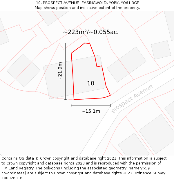 10, PROSPECT AVENUE, EASINGWOLD, YORK, YO61 3GF: Plot and title map