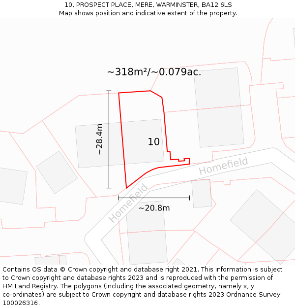 10, PROSPECT PLACE, MERE, WARMINSTER, BA12 6LS: Plot and title map