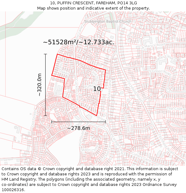 10, PUFFIN CRESCENT, FAREHAM, PO14 3LG: Plot and title map