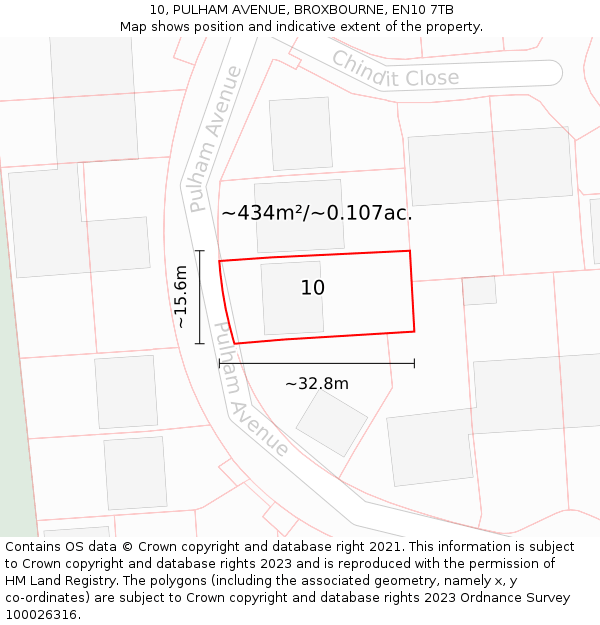 10, PULHAM AVENUE, BROXBOURNE, EN10 7TB: Plot and title map