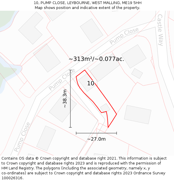 10, PUMP CLOSE, LEYBOURNE, WEST MALLING, ME19 5HH: Plot and title map