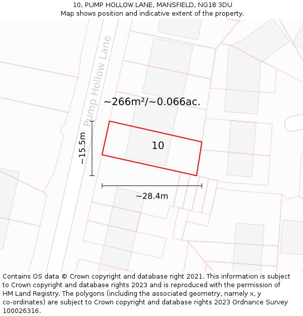 10, PUMP HOLLOW LANE, MANSFIELD, NG18 3DU: Plot and title map