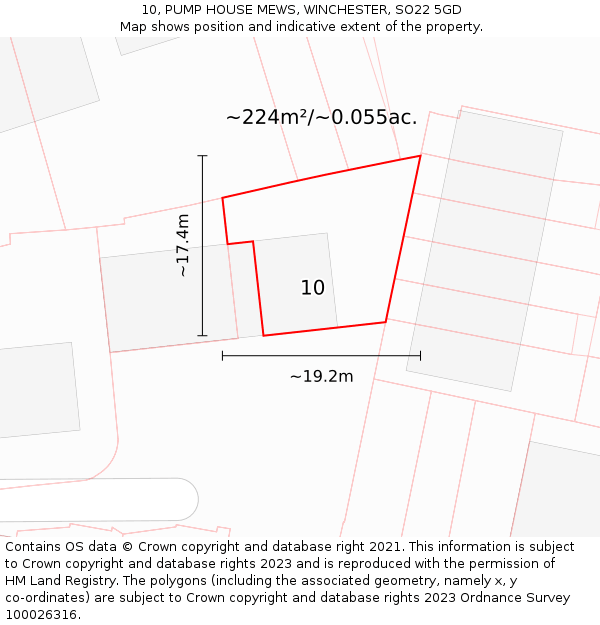 10, PUMP HOUSE MEWS, WINCHESTER, SO22 5GD: Plot and title map
