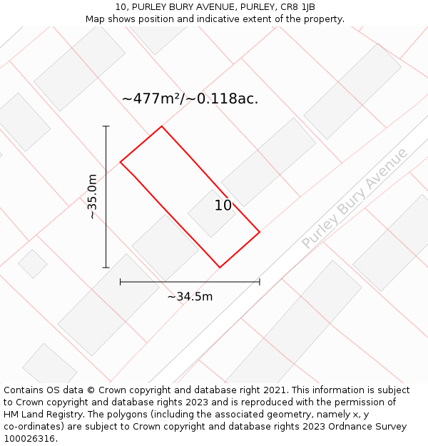 10, PURLEY BURY AVENUE, PURLEY, CR8 1JB: Plot and title map