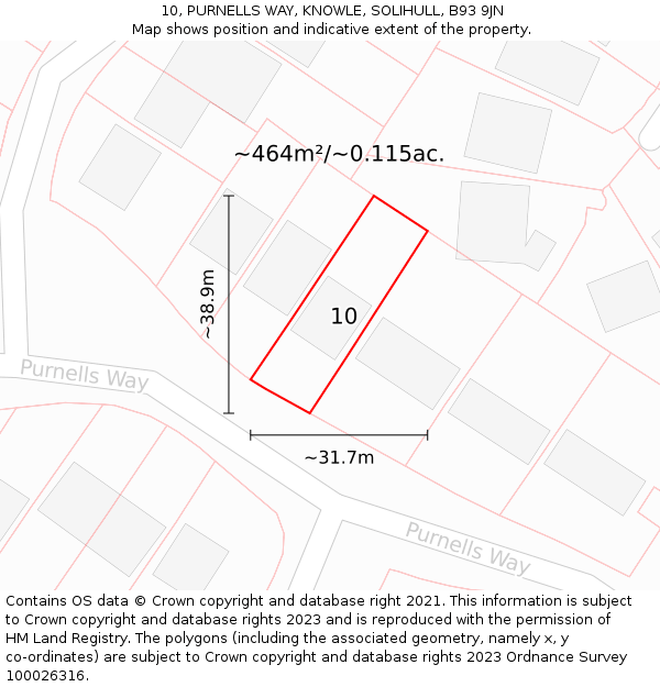 10, PURNELLS WAY, KNOWLE, SOLIHULL, B93 9JN: Plot and title map