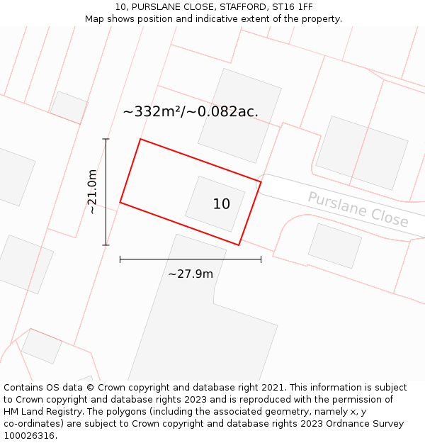 10, PURSLANE CLOSE, STAFFORD, ST16 1FF: Plot and title map