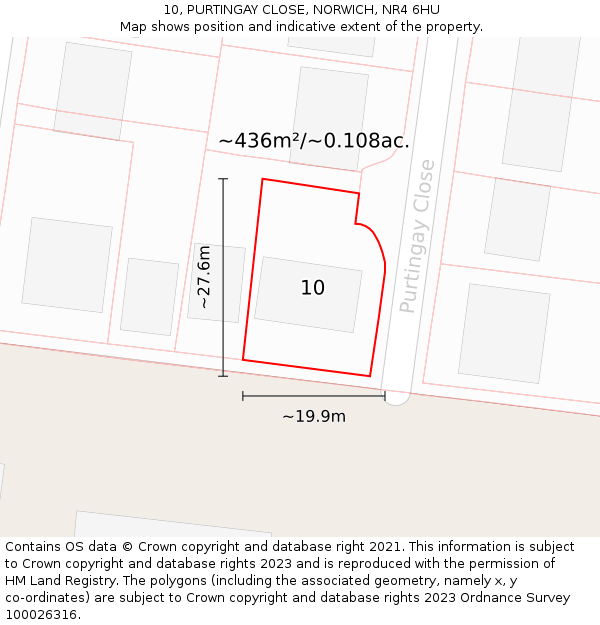 10, PURTINGAY CLOSE, NORWICH, NR4 6HU: Plot and title map