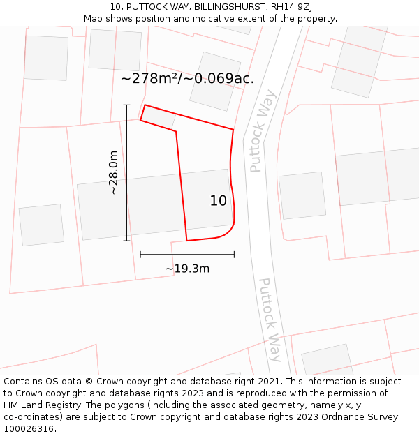 10, PUTTOCK WAY, BILLINGSHURST, RH14 9ZJ: Plot and title map