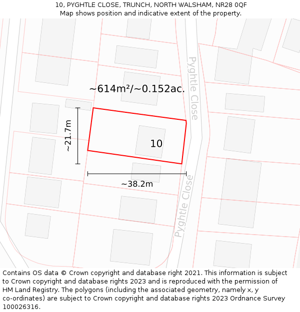 10, PYGHTLE CLOSE, TRUNCH, NORTH WALSHAM, NR28 0QF: Plot and title map