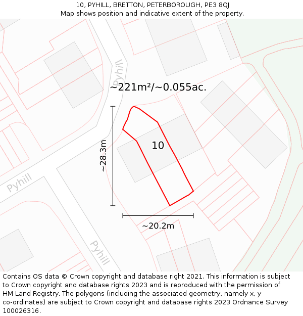 10, PYHILL, BRETTON, PETERBOROUGH, PE3 8QJ: Plot and title map