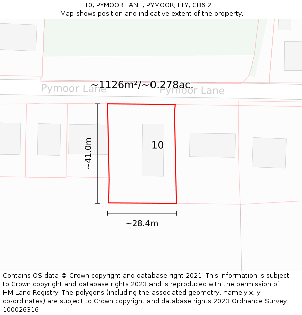 10, PYMOOR LANE, PYMOOR, ELY, CB6 2EE: Plot and title map