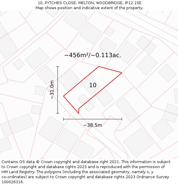 10, PYTCHES CLOSE, MELTON, WOODBRIDGE, IP12 1SE: Plot and title map