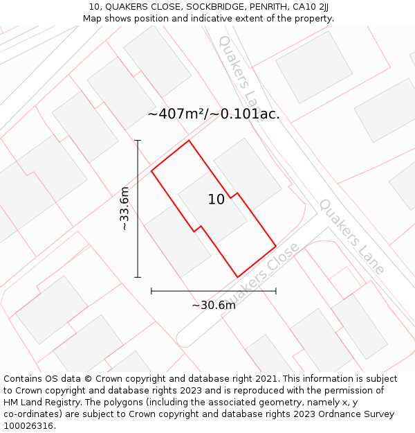 10, QUAKERS CLOSE, SOCKBRIDGE, PENRITH, CA10 2JJ: Plot and title map