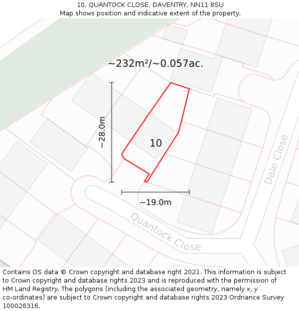 10, QUANTOCK CLOSE, DAVENTRY, NN11 8SU: Plot and title map