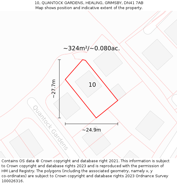 10, QUANTOCK GARDENS, HEALING, GRIMSBY, DN41 7AB: Plot and title map