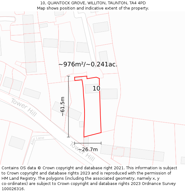 10, QUANTOCK GROVE, WILLITON, TAUNTON, TA4 4PD: Plot and title map