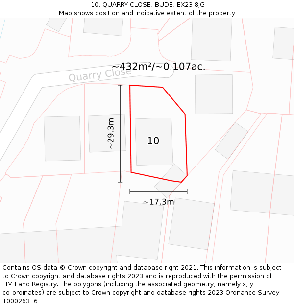 10, QUARRY CLOSE, BUDE, EX23 8JG: Plot and title map
