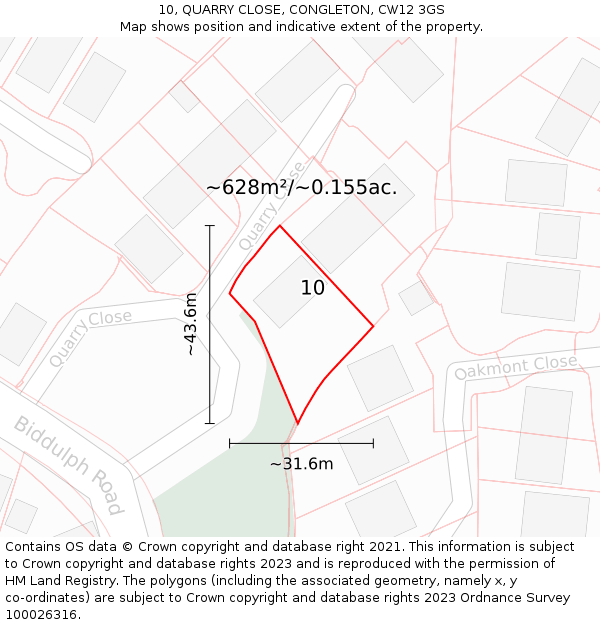 10, QUARRY CLOSE, CONGLETON, CW12 3GS: Plot and title map
