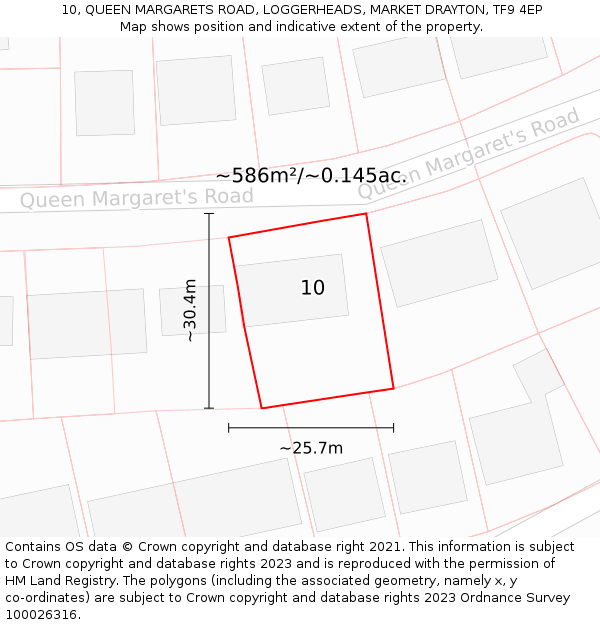 10, QUEEN MARGARETS ROAD, LOGGERHEADS, MARKET DRAYTON, TF9 4EP: Plot and title map
