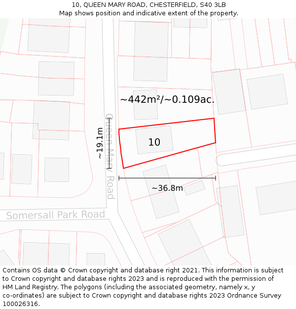 10, QUEEN MARY ROAD, CHESTERFIELD, S40 3LB: Plot and title map