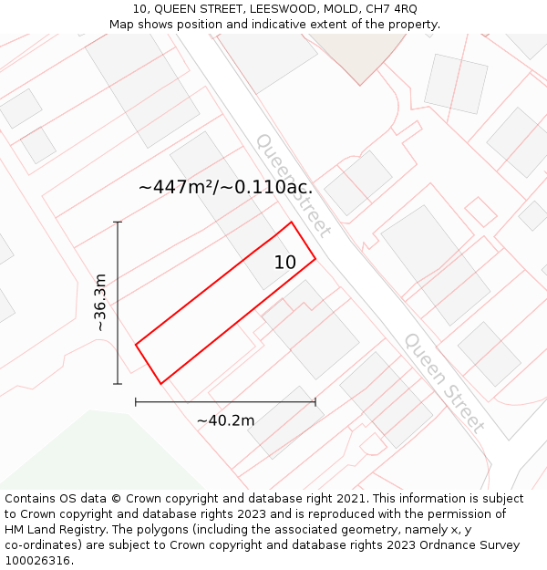 10, QUEEN STREET, LEESWOOD, MOLD, CH7 4RQ: Plot and title map
