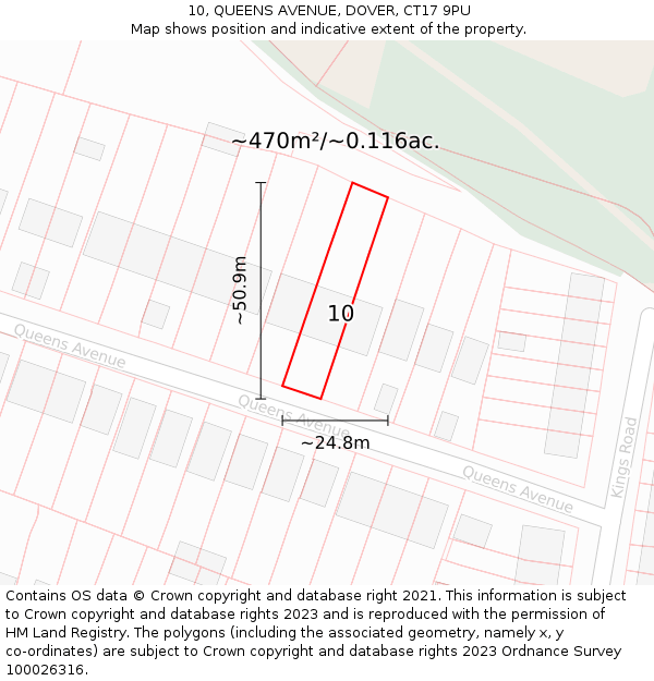 10, QUEENS AVENUE, DOVER, CT17 9PU: Plot and title map