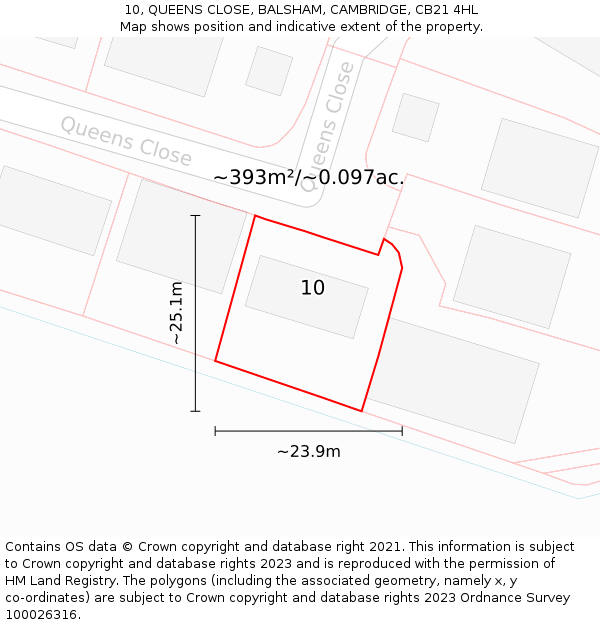 10, QUEENS CLOSE, BALSHAM, CAMBRIDGE, CB21 4HL: Plot and title map