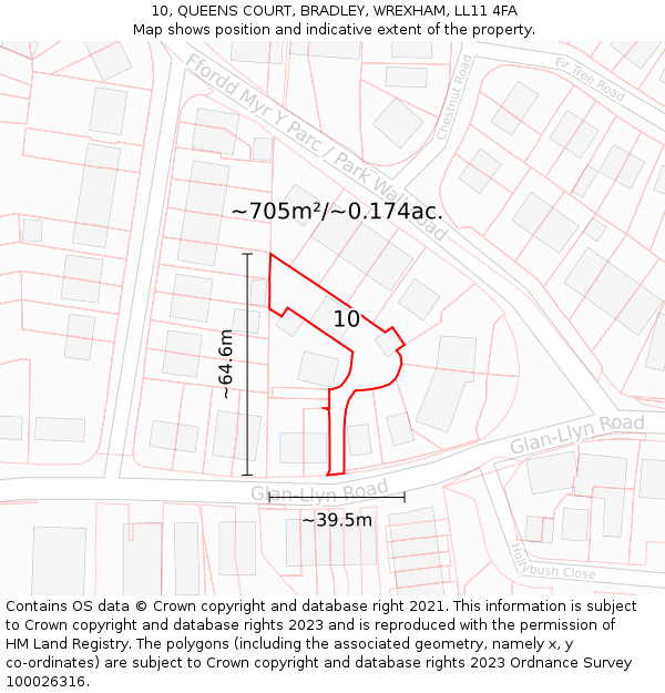 10, QUEENS COURT, BRADLEY, WREXHAM, LL11 4FA: Plot and title map